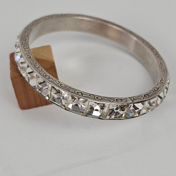 VTG Art Deco channel set bangle bracelet clear stones sterling C.S.S. Co - Picture 6 of 9